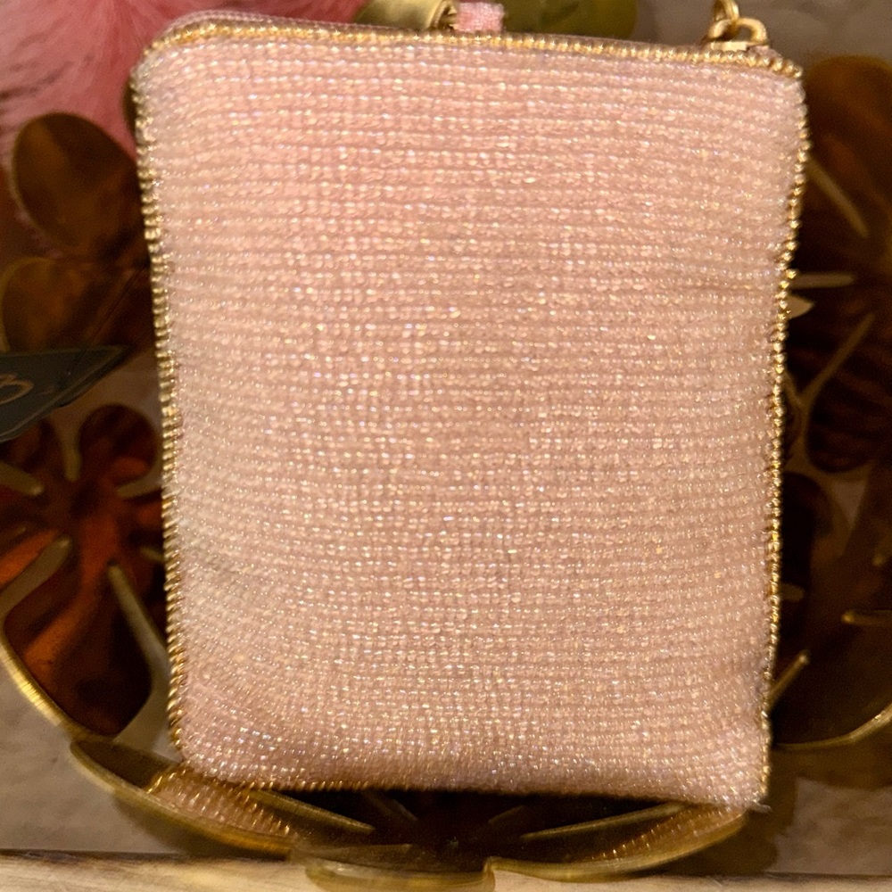 Mary Frances Pink and Gold Crown Beaded Key Fob Coin Purse - Picture 4 of 6